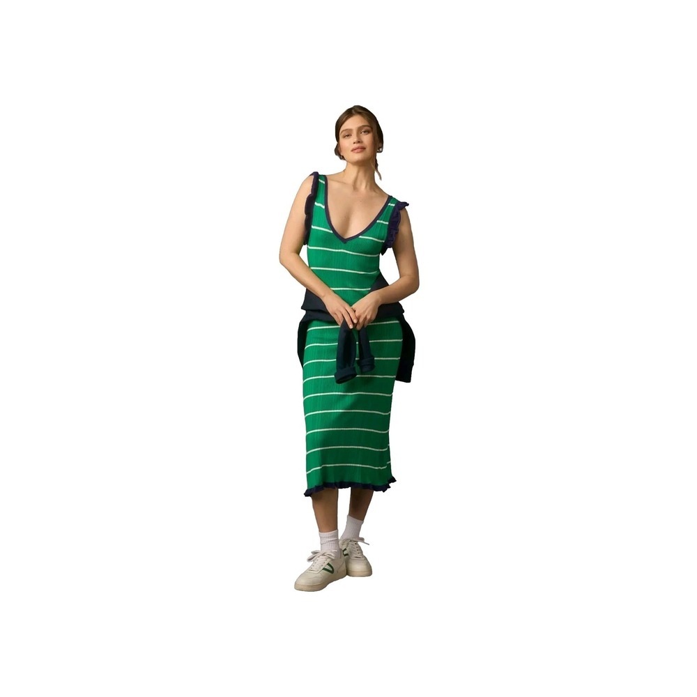 Daily Practice By Anthropologie Green White Stripe Midi Ribbed Dress Size XS - Picture 2 of 8